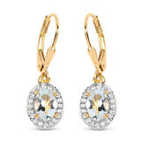 14K Yellow Gold Plated 1.70 Carat Genuine Aquamarine and White Topaz .925 Sterling Silver Earrings - Fashion Apparel 