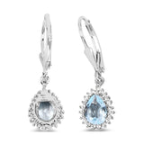 1.51 Carat Genuine Aquamarine and White Topaz .925 Sterling Silver Earrings - Fashion Apparel 