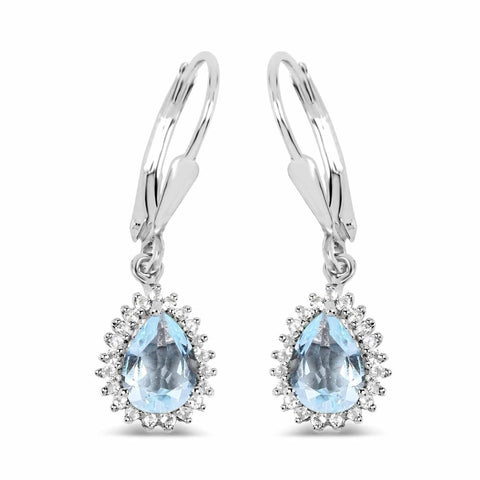 1.51 Carat Genuine Aquamarine and White Topaz .925 Sterling Silver Earrings - Fashion Apparel 