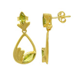 Elegant Drop Sterling Silver Earring With Gold Plating And Peridot Stones - Fashion Apparel 