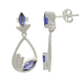 Rhodium Plated Sterling Silver Earring With Oval Shaped Iolite Stones - Fashion Apparel 