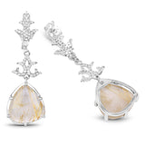 15.97 Carat Genuine Golden Rutile And White Topaz .925 Sterling Silver Earrings - Fashion Apparel 