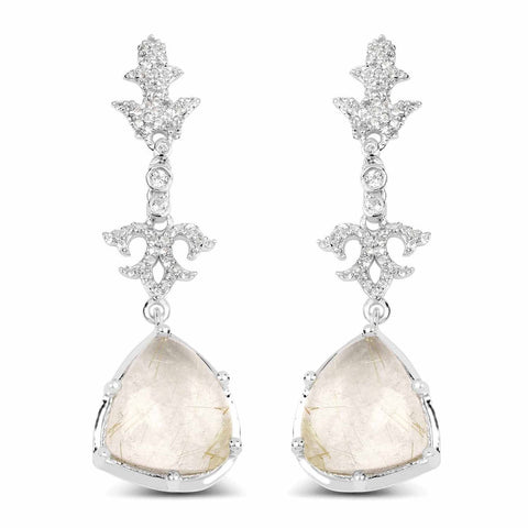 15.97 Carat Genuine Golden Rutile And White Topaz .925 Sterling Silver Earrings - Fashion Apparel 