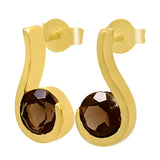 Gold Plated Sterling Silver Earring With Smokey Stones - Fashion Apparel 