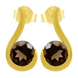 Gold Plated Sterling Silver Earring With Smokey Stones - Fashion Apparel 