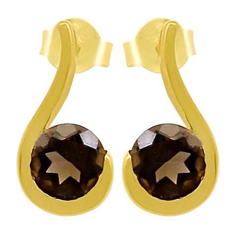 Gold Plated Sterling Silver Earring With Smokey Stones - Fashion Apparel 