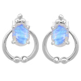 Rhodium Plated Sterling Silver Earring With Oval Shaped Moonlight Stone. - Fashion Apparel 
