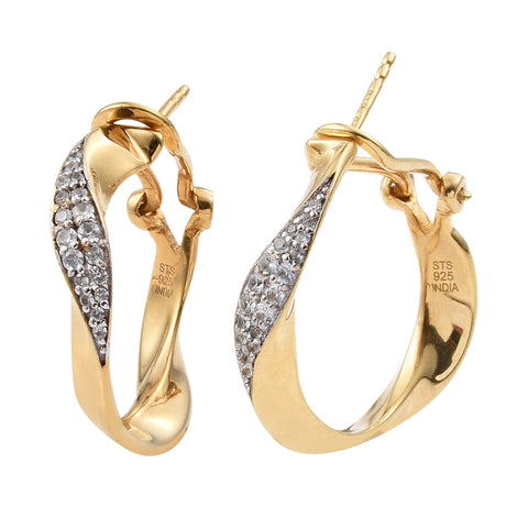 Sterling Silver Earring With Yellow Gold Rhodium Plating And Natural White Zircon Gemstones - Fashion Apparel 