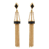 Dangler Style Sterling Silver Yellow Gold Rhodium Plated Earring With Black Spinel Gemstones. - Fashion Apparel 