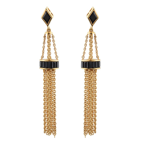 Dangler Style Sterling Silver Yellow Gold Rhodium Plated Earring With Black Spinel Gemstones. - Fashion Apparel 