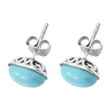 Rhodium Plated Sterling Silver Earring With Polished Mexican Turquoise. - Fashion Apparel 