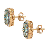 Yellow Gold Rhodium Plated Sterling Silver Earring With Blue Apatite, Neon Apatite, And Natural White Zircon - Fashion Apparel 