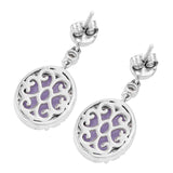 Sterling Silver Earring With Rhodium Plating And Purple Jade And Natural White Zircon Gemstone. - Fashion Apparel 