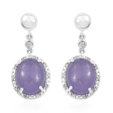 Sterling Silver Earring With Rhodium Plating And Purple Jade And Natural White Zircon Gemstone. - Fashion Apparel 