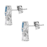 Studded Sterling Silver Earring With Rhodium Plating And Swiss Blue Topaz, White Topaz Gemstones. - Fashion Apparel 