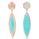 14K Rose Gold Plated 17.14 Carat Genuine Amazonite, Prehnite And White Topaz .925 Sterling Silver Earrings - Fashion Apparel 