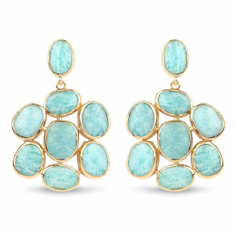 14K Yellow Gold Plated 25.73 Carat Genuine Amazonite .925 Sterling Silver Earrings - Fashion Apparel 