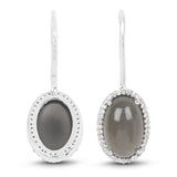 6.17 Carat Genuine Grey Moonstone And White Topaz .925 Sterling Silver Earrings - Fashion Apparel 