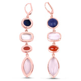 14K Rose Gold Plated 30.55 Carat Genuine Multi Stone .925 Sterling Silver Earrings - Fashion Apparel 