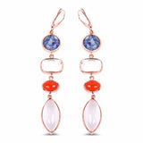 14K Rose Gold Plated 30.55 Carat Genuine Multi Stone .925 Sterling Silver Earrings - Fashion Apparel 