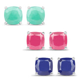 6.60 Carat Emerald, Glass Filled Ruby and Glass Filled Sapphire .925 Sterling Silver Earrings - Fashion Apparel 