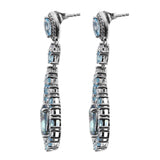 Sterling Silver Drop Earring With Icy Quartz, Swiss Blue Topaz, Natural White Zircon Covered In Rhodium Plating. - Fashion Apparel 