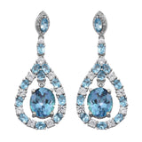 Sterling Silver Drop Earring With Icy Quartz, Swiss Blue Topaz, Natural White Zircon Covered In Rhodium Plating. - Fashion Apparel 