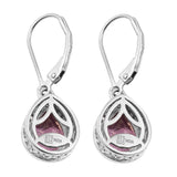Drop Style Sterling Silver Earring With Rhodium Plating And Bahaman Pink Topaz, And Natural White Zircon Gemstones. - Fashion Apparel 
