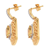 Yellow Gold Plated Sterling Silver Earring With Golden Apatite, Natural White Zircon Gemstones. - Fashion Apparel 