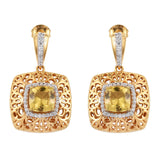 Yellow Gold Plated Sterling Silver Earring With Golden Apatite, Natural White Zircon Gemstones. - Fashion Apparel 