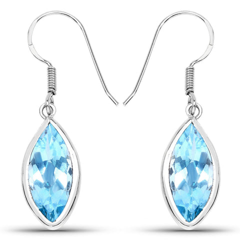 9.76 Carat Genuine Blue Topaz .925 Sterling Silver Earrings - Fashion Apparel 