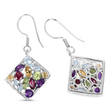 6.26 Carat Genuine Multi Stones .925 Sterling Silver Earrings - Fashion Apparel 