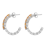 Loop Style Sterling Silver Rhodium Plated Earrings With Citrine Stones - Fashion Apparel 