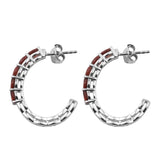 Rhodium Plated Sterling Silver Earring With Red Garnet Stones - Fashion Apparel 