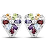 3.13 Carat Genuine Multi Stones .925 Sterling Silver Earrings - Fashion Apparel 