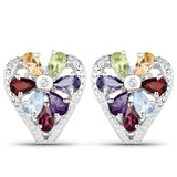 3.13 Carat Genuine Multi Stones .925 Sterling Silver Earrings - Fashion Apparel 