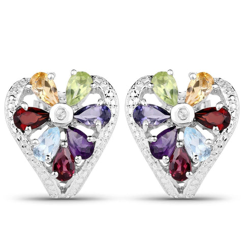 3.13 Carat Genuine Multi Stones .925 Sterling Silver Earrings - Fashion Apparel 