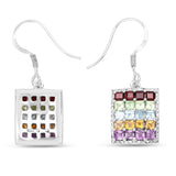 4.32 Carat Genuine Multi Stones .925 Sterling Silver Earrings - Fashion Apparel 