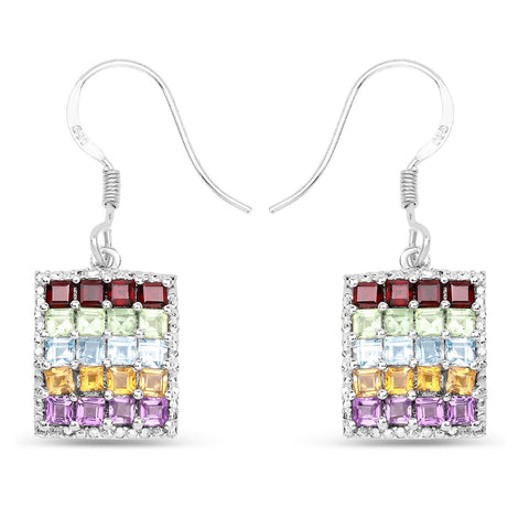 4.32 Carat Genuine Multi Stones .925 Sterling Silver Earrings - Fashion Apparel 
