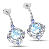5.58 Carat Genuine Blue Topaz and Tanzanite .925 Sterling Silver Earrings - Fashion Apparel 