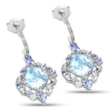 5.58 Carat Genuine Blue Topaz and Tanzanite .925 Sterling Silver Earrings - Fashion Apparel 