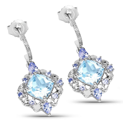 5.58 Carat Genuine Blue Topaz and Tanzanite .925 Sterling Silver Earrings - Fashion Apparel 