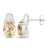 4.85 Carat Genuine Citrine and White Diamond .925 Sterling Silver Earrings - Fashion Apparel 