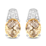 4.85 Carat Genuine Citrine and White Diamond .925 Sterling Silver Earrings - Fashion Apparel 
