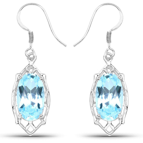 13.68 Carat Genuine Blue Topaz .925 Sterling Silver Earrings - Fashion Apparel 