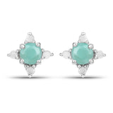 0.58 Carat Genuine Emerald and White Diamond .925 Sterling Silver Earrings - Fashion Apparel 