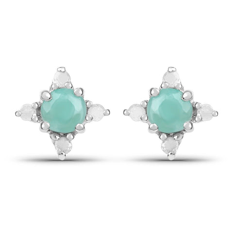 0.58 Carat Genuine Emerald and White Diamond .925 Sterling Silver Earrings - Fashion Apparel 