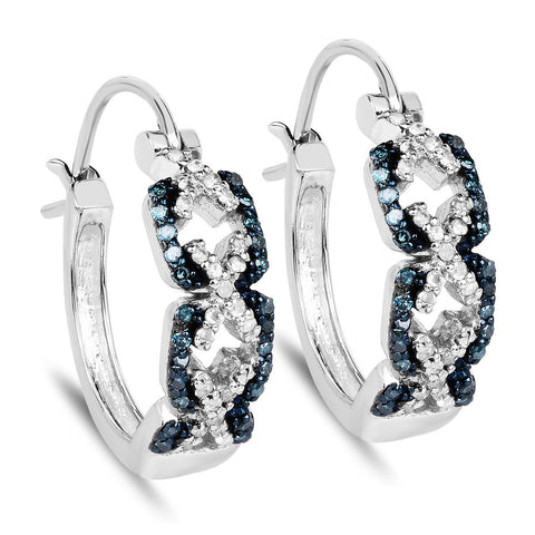 0.52 Carat Genuine Blue Diamond and White Diamond .925 Sterling Silver Earrings - Fashion Apparel 
