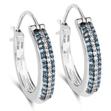 0.48 Carat Genuine Blue Diamond and White Diamond .925 Sterling Silver Earrings - Fashion Apparel 