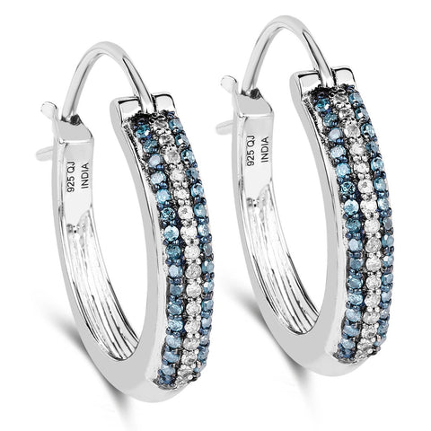 0.48 Carat Genuine Blue Diamond and White Diamond .925 Sterling Silver Earrings - Fashion Apparel 